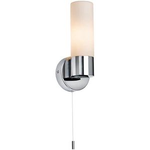 Pure Modern Matglas en chroom badkamerwandlamp compatibel met LED E14 met IP44 trekkoord