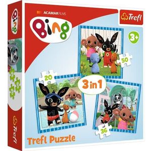 Trefl, Puzzel, spelletjes met vrienden, haas Bing, 20 tot 50 stukjes, 3 sets, voor kinderen vanaf 3 jaar