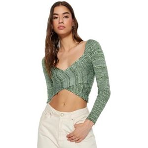 Trendyol Basic gebreide trui in hartvorm, slim fit, damestrui (1 stuk), Emerald