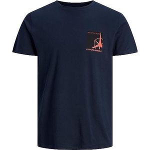 JACK & JONES T-shirt Jcoconrad Tee S Crew Neck FST pour homme, Blazer bleu marine/imprimé : petite échelle, M