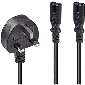 Lindy 2,5 m Britse 3-polige stekker op IEC 2 x C5 splitter verlengkabel P1 Y-kabel met 3-polige stekker op 2 x IEC C7