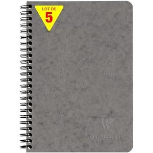 Clairefontaine 785665Cpack Age Bag Notitieboek, A5, 14,8 x 21 cm, 120 afneembare gelinieerde pagina's + 3 tabbladen met opbergvakken, leren nerf omslag, 5 stuks