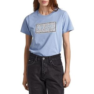 Pepe Jeans T-Shirt Chat Femme, Bleu (bleu acier)., XS