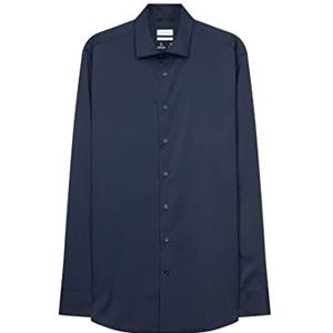 Seidensticker Herenhemd businesshemd strijkvrij met rechte snit regular fit lange mouwen Kent kraag synthetische mix, Donkerblauw