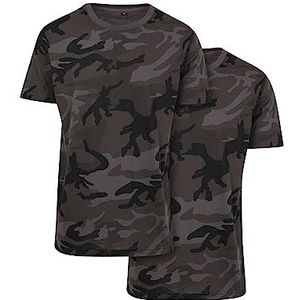 Build Your Brand 2 stuks camouflage T-shirt met ronde hals voor heren, donker camouflagepatroon, S, Donkere camouflage