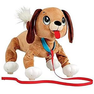Les Toufous , Interactieve pluche hond, wandelen en hardlopen, batterijvrij, inclusief riem, bruine hond, speelgoed voor kinderen vanaf 2 jaar, PEP003