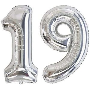 Ponmoo 34 inch ballon getal 19/91, zilver, 0, 1, 2, 3, 4, 5, 6, 7, 8, 9, 10, 20, 30, 40, 50, 60, 70, 80, 90, 100, ballonnen, leeftijd, opblaasbare ballonnen, getal ballon 91, 19, zilver
