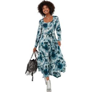 Joe Browns Tie Dye Boho Maxi Jurk met Velvet Ribbon Back Detail Casual Jurk voor Dames (1 stuk), Blauw