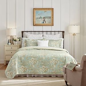 Laura Ashley Omkeerbaar beddengoed 100 cm voor alle seizoenen, inclusief bijpassende kussenslopen, katoen, sereen, kingsize bed