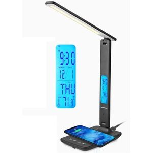 Blaupunkt Led-bureaulamp met draadloze oplader, USB-oplaadpoort, dimtafellamp met 5 kleurmodi, verstelbare arm, lezen, lcd-display, normaal zwart