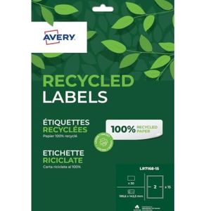 AVERY - Verpakking met 30 witte gerecyclede etiketten, 199,6 x 143,5 mm, laser, inkjet (LR7168-15)