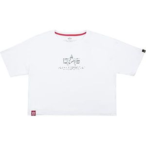 ALPHA INDUSTRIES Basic T-shirt met korte mouwen voor dames, met Wmn print, wit/kristalzilver