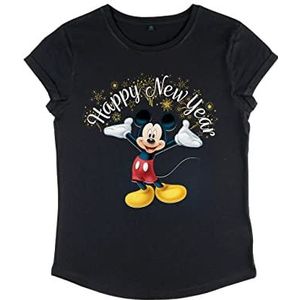 Disney Classic – Mickey Happy New Year Dames Organic Sleeve T-Shirt Rol Dames, zwart.