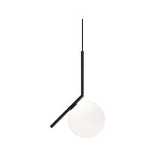 Flos IC Lights Hanglamp 1 plafondlamp messing verchroomd en opaalglas zwart 60 W kabellengte 270 cm frame 24 cm x 24 cm kogeldiameter 20 cm