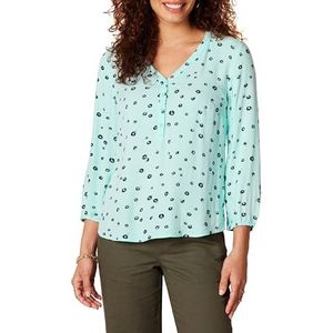 Amazon Essentials Dames overhemd 3/4 mouwen button-down shirt turkoois blauw klaproos maat XL