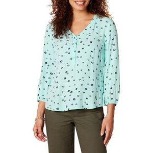 Amazon Essentials Dames overhemd 3/4 mouwen button down shirt turkoois blauw klaproos L