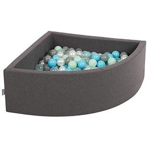 KiddyMoon Quartel Ecking Ballenbad, 90 x 30 cm, 200 ballen met een diameter van 7 cm, speelkamer, made in EU, donkergrijs: parel/grijs/transparant/babyblauw/mint