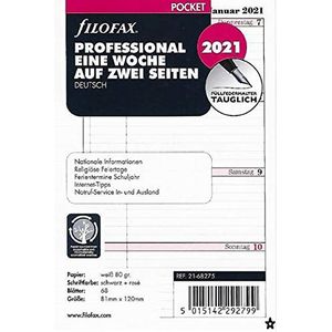 Filofax A7-agenda 2021, 1 week op 2 pagina's, weekoverzicht, 21-68275, wit/roze