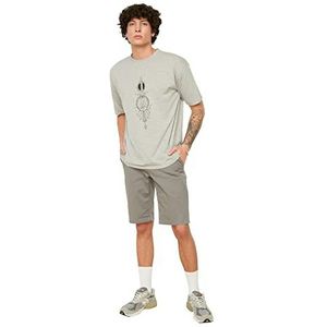 Trendyol T-shirt met korte mouwen voor heren, grijs, losse pasvorm, ronde hals, bedrukt, grijs, S, grijs.