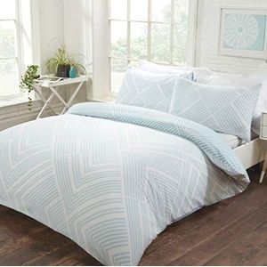 Sleepdown Beddengoedset met geometrische strepen, omkeerbaar dekbedovertrek met kussenslopen - dubbel bed (220 x 230 cm)