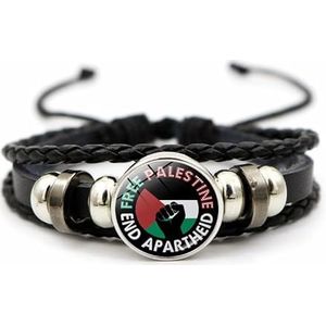 CAREOR Gevlochten armband met vlag van Palestina, veelzijdig inzetbare geweven parelarmband, leren armband met Palestijnse nationale vlag, cadeau voor dames en heren