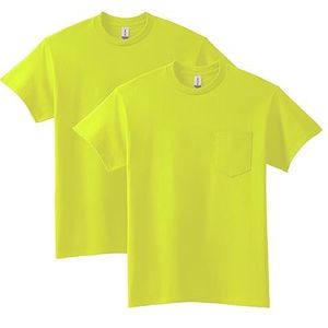 Gildan Ultra Cotton T-shirt voor volwassenen, met zak, 2 stuks, Groen (Safety Green)