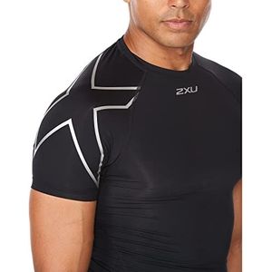 2XU Core T-shirt voor heren, compressie, korte mouwen, zwart/zilver