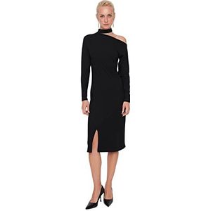 Trendyol Standaard stoffen jurk met hoge hals voor dames, zwart, M, zwart.