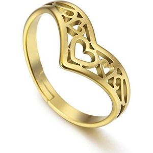 Amaxer Keltische ring van roestvrij staal in hartvorm verstelbare kroonvorm voor dames, roestvrij staal, Roestvrij staal
