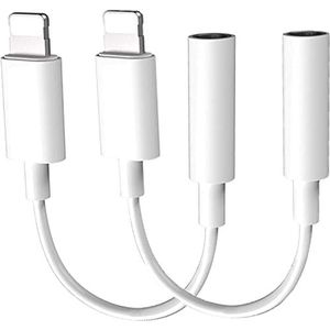 (2 stuks) adapter voor iPhone Lightning naar 3,5 mm jack voor hoofdtelefoon, AUX dongle audio splitter aansluiting, compatibel met iPhone 12/11/11 Pro Max/X/7/8/8 Plus plug and play