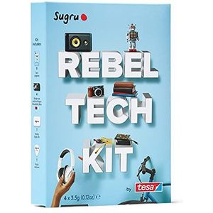 Sugru by Tesa Rebel Tech Kit – multifunctionele lijm met boekje voor het aanpassen, repareren, lijmen en bevestigen zonder boren – 4 x 3,5 g – rood, zwart, grijs, wit