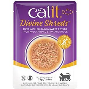 Catit Divine Shreds Droogvoer voor katten met tonijn, shirasu en zoete aardappelen, per stuk verpakt (1 x 75 g)