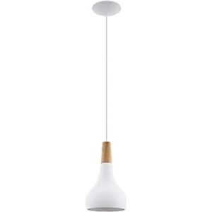 EGLO Hanglamp Sabinar, 1-vlammige moderne hanglamp, hanglamp van staal en hout, kleur: wit, bruin, fitting: E27, Ø: 18 cm