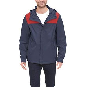 Tommy Hilfiger Lichtgewicht ademende waterdichte jas met capuchon, waterdicht, Marineblauw (marine)/rood