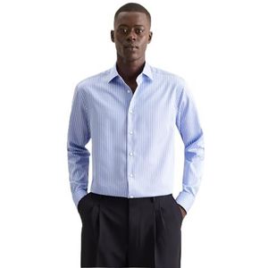 Seidensticker Chemise d'affaires pour homme - Coupe droite - Facile à repasser - Col Kent - Manches longues - 100% coton, bleu, 50