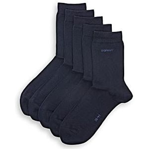 ESPRIT Solid 5 stuks ademende biologische katoenen sokken versterkt extra zacht op de huid effen platte teennaad voor dagelijks gebruik en werk multipack pak van 5 paar, Blauw (Navy 6120)