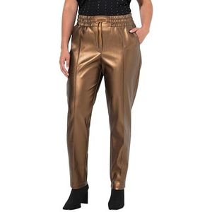 Ulla Popken 7/8-broek, lederlook, biesen, elastische tailleband voor dames, Goud koper, Taille 38/lengte 32