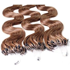 200 x 1 g haarverlenging met koude lussen, 50 cm, kleur #8, hazelnoot, golvend