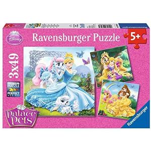 Ravensburger Kinderpuzzel – 09346 Palace Pets – mooi, Assepoester en Rapunzel – puzzel voor kinderen vanaf 5 jaar, Disney-puzzel met 3 x 49 stukjes