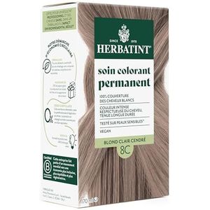 Herbatint Permanente haarkleuring 8C lichtblond asblond - 170 ml | ammoniakvrij, 100% dekking voor wit haar | Dermatologisch getest voor de gevoelige huid, met 8 biologische plantenextracten