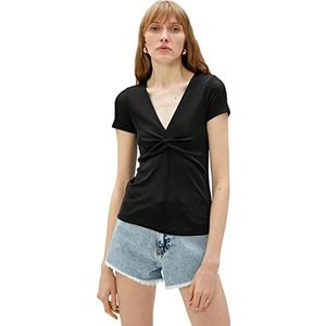 Koton T-shirt à manches courtes col en V pour femme, Noir (999)., M