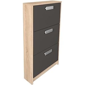 Homey Puccini & Graphite Schoenenrek met 3 deuren, smalle schoenenkast, model Oslo, kleurafwerking, hout, 108 cm (hoogte) x 60 cm (breedte) x 17 cm (diepte)