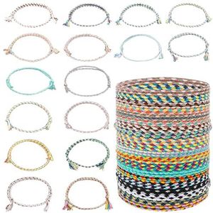 Amaxiu Set van 20 handgemaakte kleurrijke gevlochten vriendschapsarmbanden - Verstelbare gevlochten armbanden - Stapelbare armbanden - Kleurrijke strandarmbanden - Boheemse geweven enkelbanden,