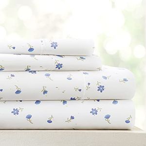 Linen Market 4-delige beddengoedset met patroon, voor tweepersoonsbed, zacht bloemenpatroon, lichtblauw
