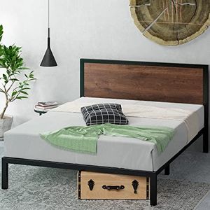 Zinus Mory 30 cm bedframe van metaal en hout, lattenstandaard van hout, voor volwassenen, kinderen en jongeren, eenvoudig te monteren, bruin, 80 x 190 cm