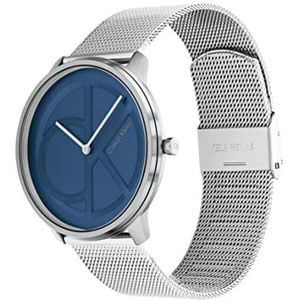Calvin Klein Unisex analoog quartz horloge met zilveren roestvrijstalen Milanese band - 25200031, Blauw, armband