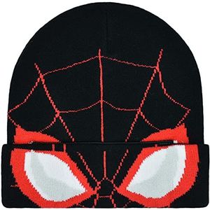 Concept One Marvel Spider-Man Miles Morales Muts met revers, opgerold met doodshoofd, zwart/rood, één maat, Zwart/Rood