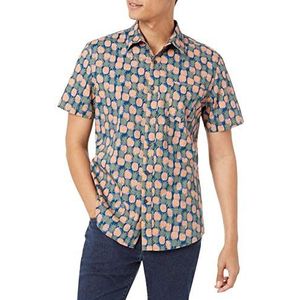 Amazon Essentials Heren overhemd bedrukt korte mouwen slim fit donkerblauw bleke perzik ananas patroon XXL