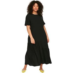 Trendyol Robe tissée grande taille pour femme avec ourlet à volants, Noir, 74 grande taille