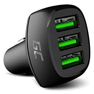 Green Cell® GC PowerRide Auto-oplader, 54 W, 3 USB-poorten, Ultra Charge sigarettenaansteker, compatibel: iPhone 13/12/11/XS/X/SE, Samsung Galaxy S22/S21/S20/Note 20, Xiaomi Mi 12/11